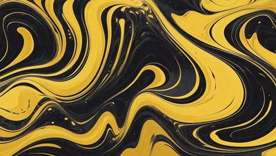 The primary subject of the image is a yellow and black swirling pattern, which appears to be a painting or a digital artwork. The setting is a black background, which contrasts with the yellow and black swirls. The visual style is a mix of digital art and painting, creating a unique and eye-catching design. The colors and mood of the image are vibrant and energetic, with the yellow and black swirls evoking a sense of movement and dynamism.