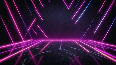 The primary subject of the image is a person standing in a room with a black floor. The room has a black and pink color scheme, and the person appears to be in the center of the room. The setting is a dark room with a black floor, and the visual style is a combination of a photo and digital art. The colors and mood of the image are dark and moody, with the black and pink color scheme adding a sense of mystery to the scene.
