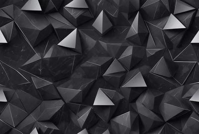 The primary subject of the image is a black and white pattern of triangles. The setting is a black background, and the visual style appears to be a digital art or illustration. The dominant colors are black and white, creating a bold and striking pattern. The overall atmosphere is modern and minimalistic.
