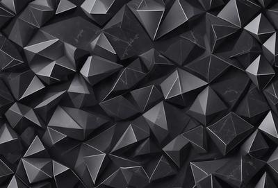 The primary subject of the image is a black and white pattern of geometric shapes, which are arranged in a visually striking manner. The setting is a black background, which contrasts with the shapes and adds depth to the image. The visual style is a combination of digital art and illustration, creating a unique and intricate design. The dominant colors are black and white, giving the image a classic and timeless feel.