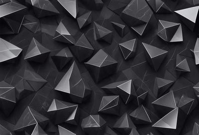 The primary subject of the image is a black and white pattern of triangles. The setting is a black background, and the visual style appears to be a digital art or illustration. The dominant colors are black and white, creating a bold and striking pattern. The overall atmosphere of the image is modern and minimalistic.