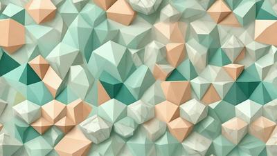 The primary subject of the image is a large, intricate, and colorful design made up of various geometric shapes. The design is predominantly blue and pink, creating a visually appealing and vibrant atmosphere. The setting is a wall, and the visual style appears to be a combination of digital art and illustration. The overall mood of the image is lively and engaging, with the geometric shapes creating a captivating pattern that draws the viewer's attention.