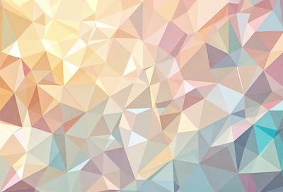 The primary subject of the image is a geometric pattern, featuring a mix of blue, yellow, and orange colors. The setting is a brightly lit room, with the pattern filling the space. The visual style is a combination of digital art and illustration, creating a vibrant and colorful atmosphere. The dominant colors in the image are blue, yellow, and orange, which contribute to the overall mood of the scene.