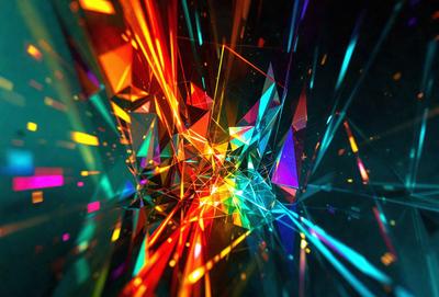 The primary subject of the image is a colorful, abstract pattern made up of various shapes and colors. The setting is a dark background, which contrasts with the vibrant colors of the pattern. The visual style is a combination of digital art and illustration, creating a unique and eye-catching design. The dominant colors in the image are a mix of bright and bold hues, such as red, blue, green, and yellow, which contribute to a lively and energetic atmosphere.