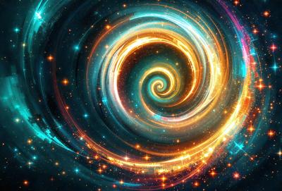 The primary subject of the image is a spiral pattern, which is the main object, scene, or focus of the image. The spiral pattern is set against a blue background, creating a visually striking contrast. The spiral pattern is depicted in a digital art style, giving it a modern and vibrant appearance. The dominant colors in the image are blue and yellow, which contribute to a lively and energetic atmosphere.