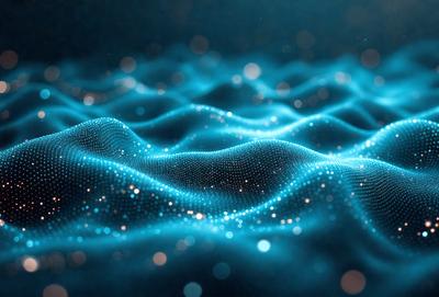 The primary subject of the image is a blue wave pattern, which is the main object, scene, or focus of the image. The setting or background is a dark blue surface, which adds to the overall atmosphere. The visual style of the image is digital art, as it appears to be a digital representation of a wave pattern. The dominant colors in the image are blue and black, creating a calm and serene mood.