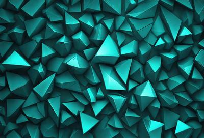 The primary subject of the image is a large blue wall filled with numerous blue triangles. The setting is a blue background, and the visual style appears to be a digital art or illustration. The dominant colors and overall atmosphere are a mix of blue and teal, creating a vibrant and lively environment.