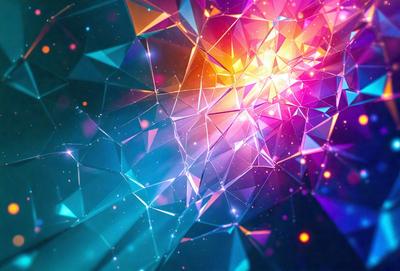 The primary subject of the image is a vibrant, colorful, and abstract design. The setting is a dark background, which contrasts with the bright colors of the design. The visual style is a combination of digital art and illustration, creating a unique and eye-catching pattern. The dominant colors are blue, orange, and purple, which contribute to a lively and energetic atmosphere.
