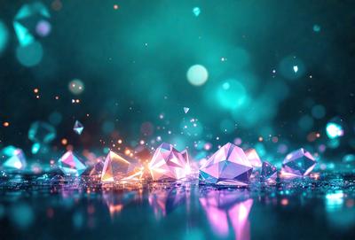 The primary subject of the image is a collection of colorful, geometric shapes, which are floating in a blue, starry background. The shapes are arranged in various positions, creating a visually appealing and dynamic scene. The visual style of the image is a combination of digital art and illustration, with the shapes appearing to be both 3D and 2D. The dominant colors in the image are blue and purple, creating a serene and calming atmosphere.