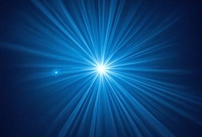 The primary subject of the image is a bright blue light, which appears to be a star or a light source. The setting is a dark blue sky, creating a contrasting backdrop for the light. The visual style of the image is a digital art or illustration, as it captures the vibrant colors and the star-like light source. The colors and mood of the image are predominantly blue, with the bright blue light creating a sense of depth and contrast against the darker background.