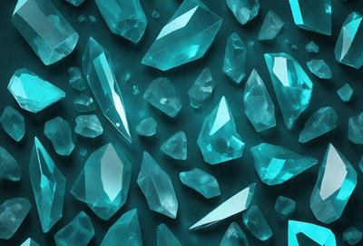 The primary subject of the image is a large collection of blue crystals, which are arranged in a visually appealing manner. The setting is a dark blue background, which contrasts with the bright blue crystals. The visual style of the image is a combination of photo and digital art, creating a unique and eye-catching display. The dominant colors in the image are blue, with the crystals being the main focus, and the dark blue background providing a striking contrast. The overall atmosphere of the image is one of beauty