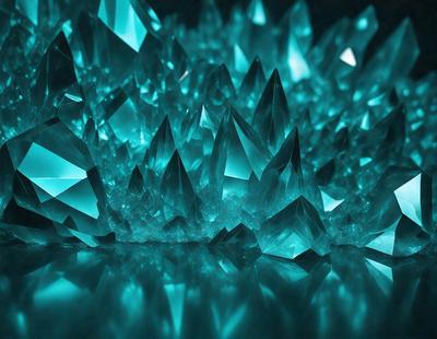 The primary subject of the image is a large cluster of blue crystals, possibly a blue crystal formation or a blue crystal wall. The setting is a dark blue background, which contrasts with the bright blue crystals. The visual style appears to be a digital art or illustration, as the crystals are depicted in a detailed and intricate manner. The colors and mood of the image are predominantly blue, creating a serene and calming atmosphere.