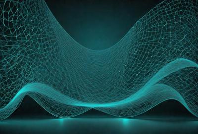The primary subject of the image is a blue, curved, and wavy structure that resembles a futuristic chair or a piece of art. The setting is a dark room, and the visual style appears to be a digital art or illustration. The dominant colors in the image are blue and black, creating a futuristic and modern atmosphere.