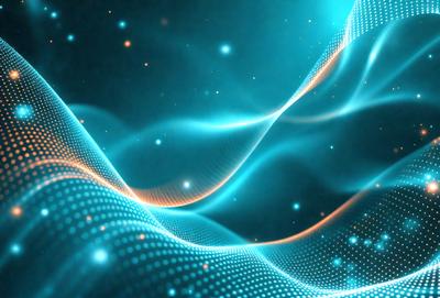 The primary subject of the image is a blue and orange swirling pattern, which appears to be a digital art or illustration. The setting is a dark background, and the visual style is a combination of digital art and a pattern. The dominant colors are blue and orange, creating a vibrant and energetic atmosphere.