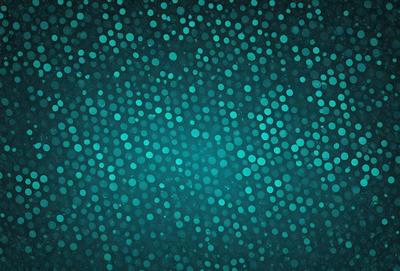 The primary subject of the image is a blue background with a pattern of green dots. The setting appears to be a dark room, and the visual style is a digital art or illustration. The dominant colors are blue and green, creating a calm and soothing atmosphere.