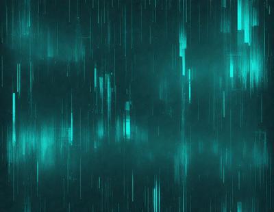 The primary subject of the image is a blue and green background with a pattern of light and dark blue lines. The setting is a dark, cloudy sky, and the visual style is a digital art or illustration. The colors and mood of the image are predominantly blue and green, creating a calm and serene atmosphere.