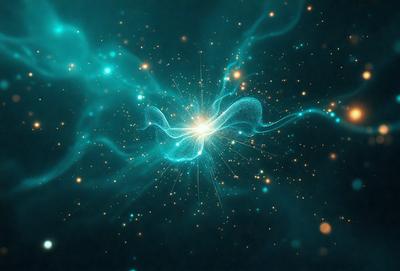 The primary subject of the image is a brightly lit, colorful, and intricate space scene. The setting is a dark, starry background, which contrasts with the vibrant colors and patterns of the space. The visual style of the image is a combination of photo and digital art, creating a unique and captivating representation of the cosmos. The colors and mood of the image are lively and energetic, with a sense of wonder and exploration.