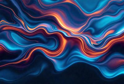 The primary subject of the image is a blue and orange swirling pattern, which appears to be a digital art or illustration. The setting is a dark background, which contrasts with the vibrant colors of the swirling pattern. The visual style suggests a creative and artistic approach to the image. The dominant colors are blue and orange, creating a lively and dynamic atmosphere.