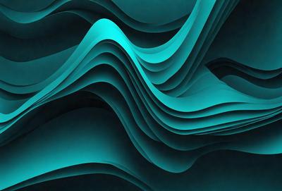 The primary subject of the image is a blue and green wave pattern, which appears to be a digital art or illustration. The setting is a dark blue background, creating a contrasting effect with the vibrant colors of the wave pattern. The visual style suggests a modern and creative approach to art, possibly inspired by the ocean or nature. The dominant colors are blue and green, which evoke a sense of calmness and tranquility.