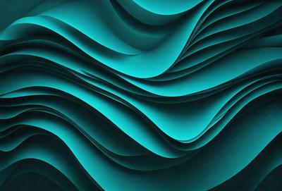 The primary subject of the image is a large, blue, flowing wave. The setting is a blue background, which creates a striking contrast with the wave. The visual style is a digital art or illustration, as the wave appears to be a part of a larger, abstract design. The dominant colors are blue and turquoise, giving the image a calming and serene atmosphere.