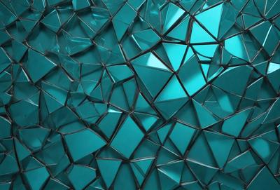 The primary subject of the image is a blue glass wall with a pattern of small squares. The setting is a room with a blue background, and the visual style is a close-up of the glass wall. The colors and mood of the image are predominantly blue, creating a calm and serene atmosphere.