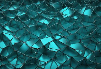 The primary subject of the image is a blue, geometric pattern that resembles a honeycomb or a crystal structure. The setting is a blue background, which complements the vibrant blue color of the pattern. The visual style is a combination of digital art and illustration, creating a unique and intricate design. The colors and mood of the image are predominantly blue, giving it a calm and soothing atmosphere.