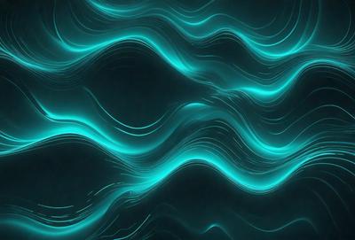 The primary subject of the image is a blue and green patterned wallpaper. The setting is a dark room, and the visual style is a digital art or illustration. The dominant colors are blue and green, creating a calm and soothing atmosphere.