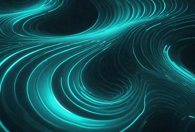 The primary subject of the image is a blue, flowing, and swirling pattern. The setting is a dark background, which contrasts with the bright blue swirls. The visual style appears to be a digital art or illustration, as the swirls are smooth and fluid. The colors and mood of the image are predominantly blue, creating a sense of calmness and tranquility.