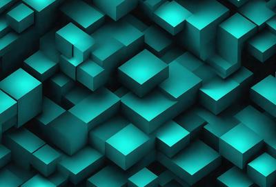 The primary subject of the image is a blue and green patterned background. The setting is a dark background, which contrasts with the bright blue and green colors of the pattern. The visual style is a digital art or illustration, as the pattern appears to be a part of a larger design. The colors and mood of the image are vibrant and energetic, with the blue and green hues creating a sense of depth and movement.