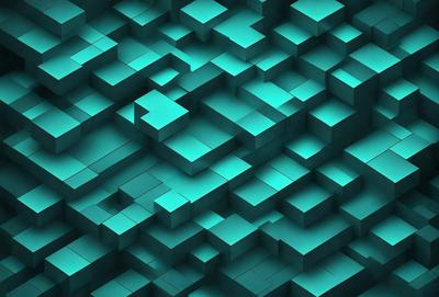 The primary subject of the image is a blue and green checkered pattern. The setting is a dark blue background, which contrasts with the bright blue and green squares. The visual style is a digital art or illustration, as the pattern is intricately detailed and well-defined. The colors and mood of the image are vibrant and energetic, with the blue and green squares creating a lively and dynamic pattern.