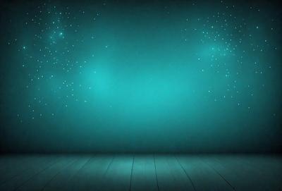 The primary subject of the image is a wooden floor with a blue background. The setting appears to be a dark room with a blue-lit wall. The visual style is a combination of photo and digital art, creating a unique and artistic atmosphere. The dominant colors are blue and black, giving the scene a moody and dramatic feel.