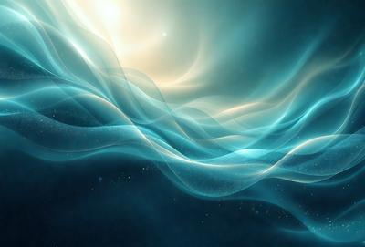 The primary subject of the image is a blue ocean with waves. The setting is a vast, open water body, and the visual style is a digital art or illustration. The dominant colors are blue and white, creating a serene and calming atmosphere.