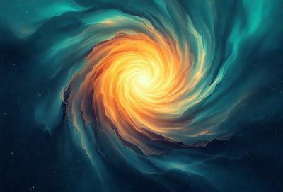 The primary subject of the image is a spiral, which is the main object, scene, or focus of the image. The spiral is set against a blue background, giving it a vibrant and lively appearance. The visual style of the image is digital art, as it is a well-crafted and detailed illustration. The dominant colors in the image are blue and orange, creating a sense of depth and energy.