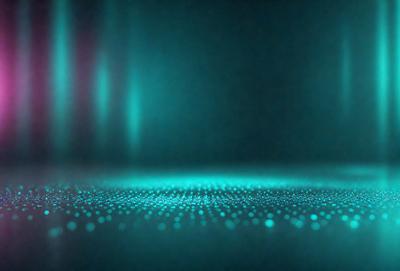 The primary subject of the image is a blue and green patterned surface. The setting is a dark room, and the visual style appears to be a digital art or illustration. The dominant colors in the image are blue and green, creating a calm and soothing atmosphere.