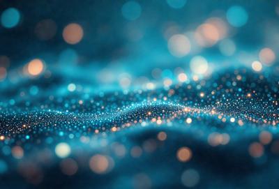 The primary subject of the image is a blue background with a pattern of bright lights, creating a visually appealing and dynamic scene. The setting appears to be a dark space, possibly a night sky, with the blue background providing a striking contrast. The visual style of the image is a combination of photo and digital art, as it captures the vibrant colors and patterns of the lights. The overall atmosphere of the image is lively and captivating, with the bright lights and blue background creating a sense of movement and energy.