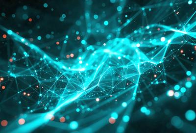 The primary subject of the image is a blue, neon-like pattern or design. The setting appears to be a dark background, which contrasts with the bright blue pattern. The visual style of the image is digital art or illustration, as it features a complex and intricate design. The colors and mood of the image are predominantly blue, creating a sense of depth and sophistication.
