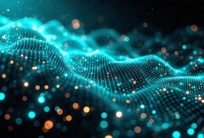 The primary subject of the image is a blue, geometric pattern that resembles a computer graphic or a digital artwork. The setting is a dark background, which contrasts with the bright blue pattern. The visual style is a combination of digital art and illustration, creating a unique and eye-catching design. The colors and mood of the image are predominantly blue, with a sense of depth and complexity.