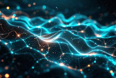 The primary subject of the image is a blue, glowing, and patterned surface. The setting appears to be a dark background, possibly a night sky. The visual style of the image is a combination of digital art and illustration, creating a futuristic and intricate design. The dominant colors in the image are blue and white, with the blue hue creating a sense of depth and the white elements adding contrast and detail to the overall composition.