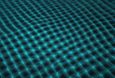 The primary subject of the image is a blue, textured surface that resembles a water-like texture. The setting is a dark background, which contrasts with the blue surface. The visual style appears to be a digital art or illustration, as the blue surface is intricately detailed and textured. The colors and mood of the image are predominantly blue, creating a calm and serene atmosphere.