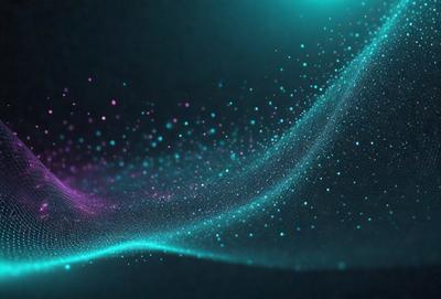 The primary subject of the image is a blue and purple light show, which appears to be a digital art or illustration. The setting is a dark background, and the visual style gives the impression of a futuristic or space-themed scene. The dominant colors are blue and purple, creating a vibrant and energetic atmosphere.