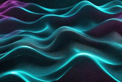 The primary subject of the image is a series of blue waves, which are the main objects in the scene. The setting is a dark background, which contrasts with the blue waves. The visual style is a digital art or illustration, as the waves are depicted in a detailed and artistic manner. The dominant colors are blue, creating a calm and serene atmosphere.