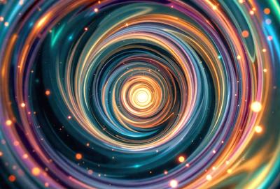 The primary subject of the image is a spiral, which is the main object, scene, or focus of the image. The spiral is set against a blue background, giving it a vibrant and colorful appearance. The visual style of the image is digital art, as it is a computer-generated representation of the spiral. The dominant colors in the image are blue and orange, creating a lively and energetic atmosphere.