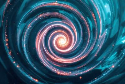 The primary subject of the image is a spiral pattern, which is the main object, scene, or focus of the image. The spiral pattern is set against a blue background, giving it a vibrant and lively appearance. The visual style of the image is a combination of photo and digital art, creating a unique and eye-catching design. The dominant colors in the image are blue and orange, which contribute to the spiral pattern's vivid and energetic mood.