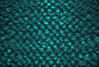 The primary subject of the image is a blue, textured surface with a patterned texture. The setting is a blue background, and the visual style appears to be a digital art or illustration. The dominant colors are blue and green, creating a calm and soothing atmosphere.