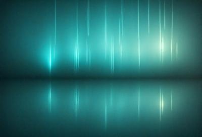 The primary subject of the image is a blue background with a green light streak. The setting is a dark room, and the visual style appears to be a digital art or illustration. The dominant colors are blue and green, creating a calm and serene atmosphere.