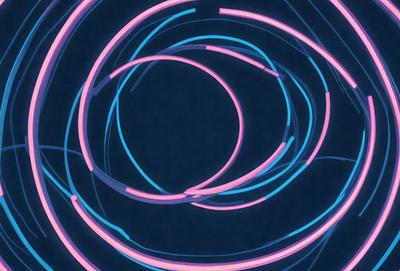 The primary subject of the image is a blue and pink spiral pattern. The setting is a dark blue background, which contrasts with the vibrant colors of the spiral pattern. The visual style appears to be a digital art or illustration, as the spiral pattern is created using lines and curves. The colors and mood of the image are energetic and lively, with the blue and pink hues evoking a sense of movement and dynamism.