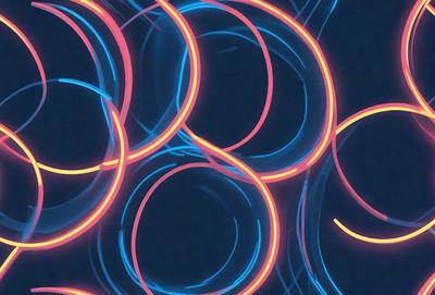 The primary subject of the image is a collection of neon rings or circles, which are brightly colored and illuminated. The setting is a dark blue background, which contrasts with the vibrant colors of the neon rings. The visual style appears to be a digital art or illustration, as the rings are depicted in a stylized manner. The overall atmosphere is energetic and lively, with the bright colors and dynamic shapes creating a sense of movement and excitement.