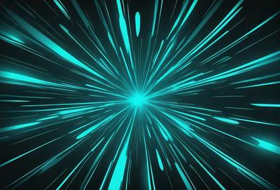 The primary subject of the image is a bright blue light, which appears to be a neon light or a lightning bolt. The light is surrounded by a dark background, creating a striking contrast. The visual style of the image is digital art, as it resembles a futuristic or space-themed design. The colors and mood of the image are predominantly blue, with a sense of energy and movement.
