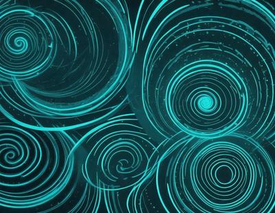 The primary subject of the image is a swirling, spiraling pattern of blue and green colors. The setting is a dark background, which contrasts with the vibrant colors of the swirls. The visual style appears to be a digital art or illustration, as the swirls are intricately detailed and the colors are rich and vivid. The overall atmosphere of the image is dynamic and captivating, with the swirls creating a sense of movement and energy.