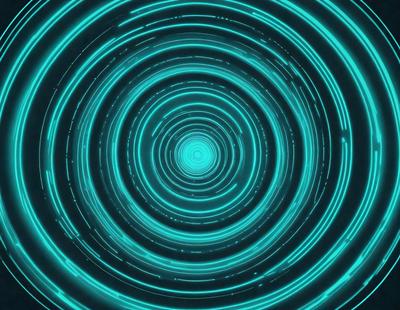 The primary subject of the image is a spiral pattern, which is a blue and green swirl. The setting is a dark background, and the visual style appears to be a digital art or illustration. The dominant colors are blue and green, creating a vibrant and lively atmosphere.
